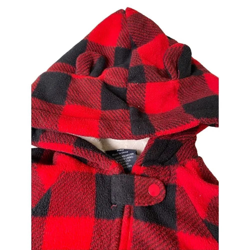 Faded Glory Baby Buffalo Plaid Hooded Pram Bunting Sleeper Red Black 3-6M Cozy